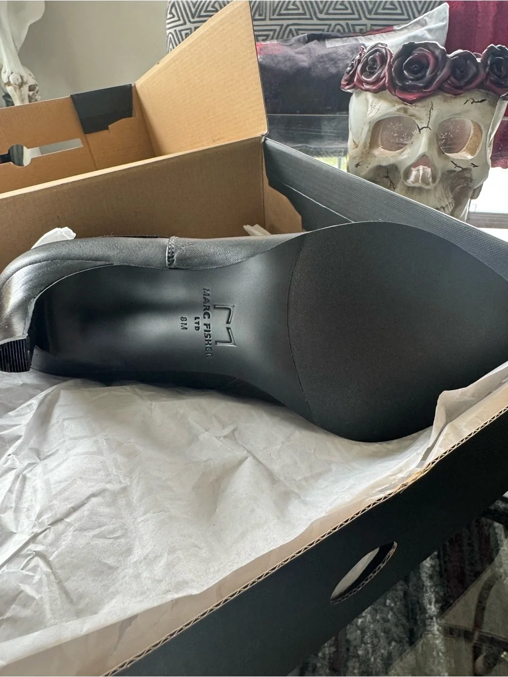 Marc Fisher LTD Black Leather Rafia Bootie